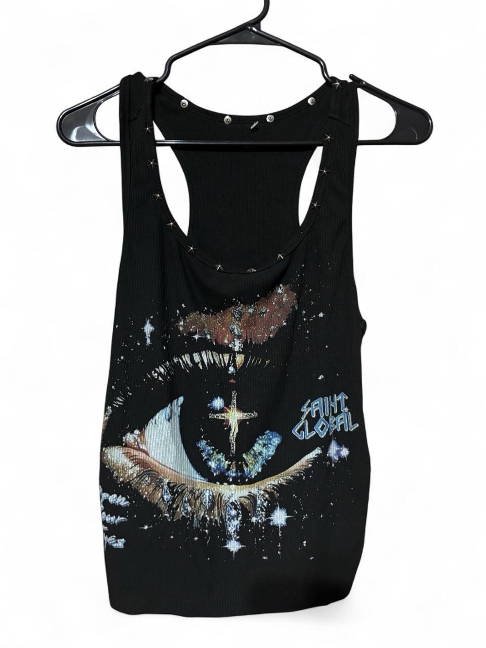 Romwe Black Graphic Racerback Tank Top